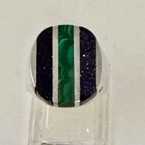 gorgeous 25.7 grams Sterling silver men"s ring malachite and blue stone